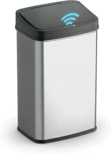 Miniatura 7 de Ninestars Bote de basura rectangular con sensor de movimiento automático sin contacto de 13.2 galones, 50 L, plateado, 13 galones, 50 L, borde Borde
