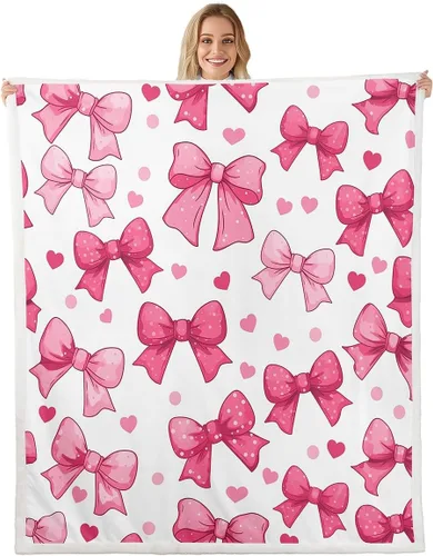 Miniatura 21 de Manta de franela de forro polar con lazos rosados femeninos de 40 x 50 pulgadas, manta mullida de corazones para el día de San Valentín para sofá