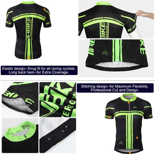 Miniatura 7 de INBIKE Conjunto de camiseta de ciclismo para hombre, manga corta, con cremallera completa, transpirable, secado rápido, camiseta de bicicleta