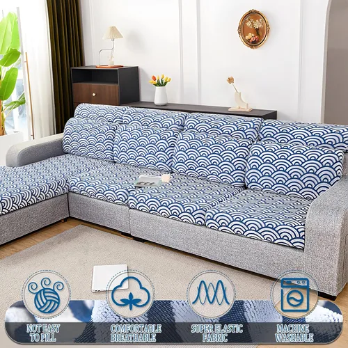 Miniatura 2 de JOKIVTOU Fundas para sofá modular, fundas de sofá con textura ondulada en forma de L, fundas de sofá reclinable, fundas elásticas para sofá Azul
