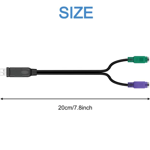 Miniatura 6 de Adaptador PS/2 a USB, cable adaptador de teclado y ratón, PS/2 hembra a USB A macho con chip, 2 cables convertidores 2 en 1 PS-2 a USB 2.0