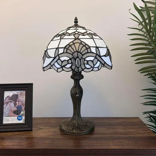 Miniatura 5 de Lámpara de mesa de vidrieras blancas estilo barroco bombilla LED incluida para dormitorio sala de estar 12 pulgadas de ancho x 12 pulgadas