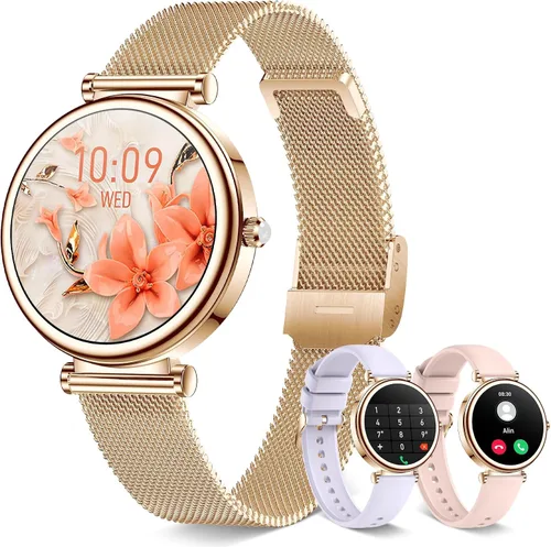 Miniatura 9 de Reloj inteligente para mujer, reloj inteligente de 1.27 pulgadas con llamada Bluetooth, oro rosa y rosa
