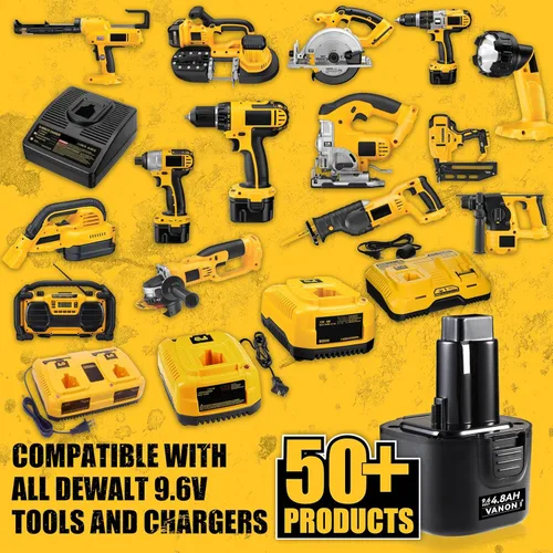 Miniatura 5 de VANON Paquete de 2 baterías de repuesto de 4.8Ah DW9062 para Dewalt 9.6V Ni-MH DW9061 DE9036 DE9061 DE9062 DW926 DW955K compatibles con herramientas