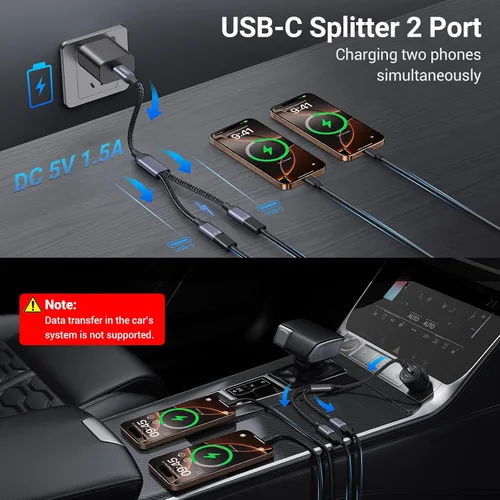 Miniatura 5 de KiwiBird Divisor USB C de carga de 1 en 2 salidas, cable de extensión y divisor de datos de alimentación USBC, tipo C macho a puerto USB C hembra