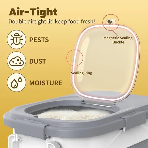 Miniatura 3 de HOYTAMDA Contenedor de Arroz de 20-30 Libras, Contenedores de Almacenamiento de Alimentos Plegables Herméticos con Ruedas, Asa, Contenedor