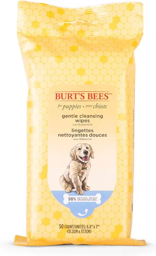 Burt's Bees for Pets Toallitas limpiadoras suaves para cachorros con suero de leche, hipoalergénicas, 98% de origen natural que limpian y