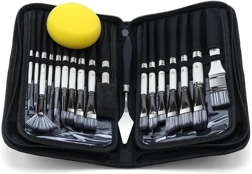 Miniatura 8 de Transon Kit de 20 pinceles de pintura artística con estuche de almacenamiento, 16 pinceles + espátula de esponja para aceite acrílico, acuarela