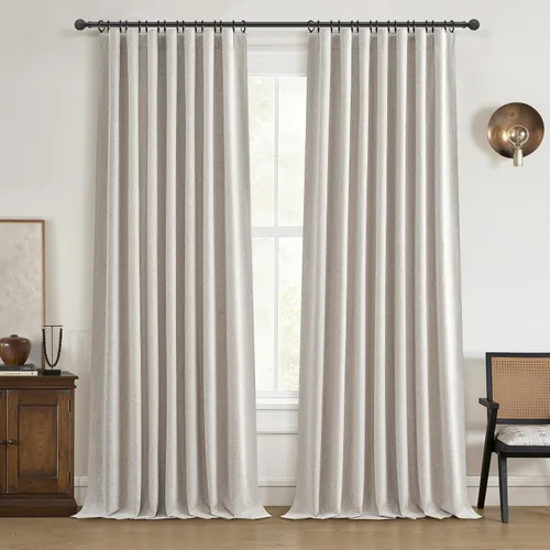 Miniatura 11 de Cortinas opacas extraanchas, 2 paneles para puertas corredizas de vidrio, moderna mezcla de lino plisado pesado, piso a techo, ventanas grandes, 70