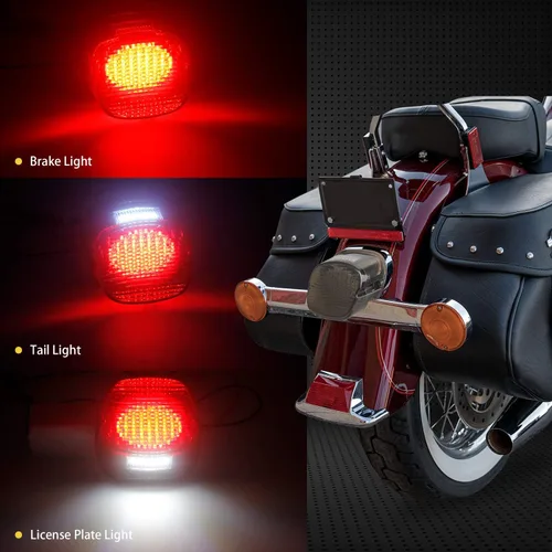 Miniatura 3 de NTHREEAUTO Luz trasera LED ahumada para motocicleta, luces traseras con luces de matrícula de freno compatibles con modelos Harley Dyna, FLST