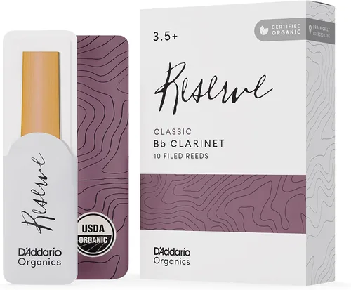 D'Addario Organic Reserve - Cañas clásicas para clarinete Bb - Cañas para clarinete - Selladas individualmente - Fuerza 2.0, paquete de 10