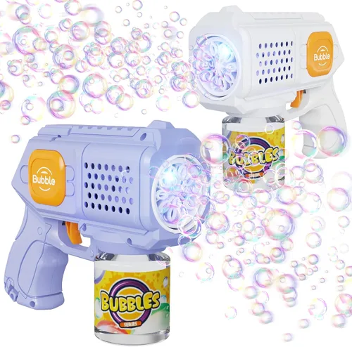 Panacare - Paquete de 2 pistolas de burbujas, fabricante automático de burbujas con 10 agujeros/iluminación, juguete para hacer burbujas para niños
