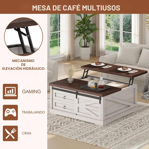 Miniatura 6 de Itaar Mesa de Centro con Tapa Elevable de 39.4 pulgadas con Almacenamiento, Mesas de Centro de Estilo Granja para Sala de Estar, Mesa de Centro