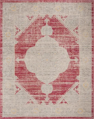 Miniatura 9 de SAFAVIEH Alfombra lavable para exteriores, colección Montage - Alfombra de pasillo de 2 pies 3 pulgadas x 8 pies, rosa y gris, no desprende pelusa