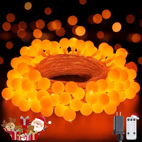 Miniatura 18 de JMEXSUSS 100 luces LED de Navidad a pilas para interiores y exteriores, impermeables, 33 pies, luces de globo en cadena con pilas con control Varios