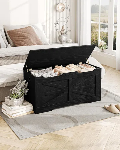 Miniatura 4 de Hzuaneri Baúl de almacenamiento de 39.4 pulgadas, baúl de almacenamiento extragrande con 2 bisagras, banco de caja de madera, baúl organizador