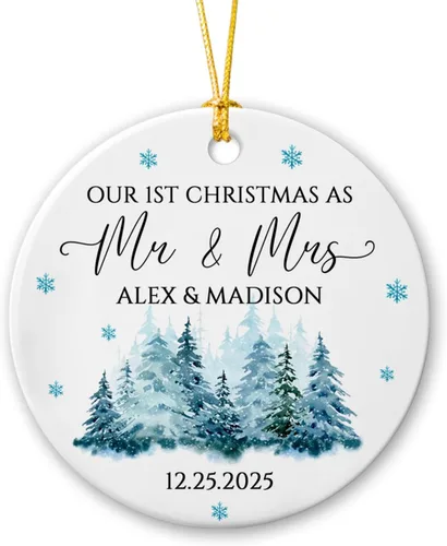 Miniatura 16 de Adorno personalizado de Navidad, aniversario de boda, aniversario de 2025, adornos de cerámica de Navidad para parejas, esposo, esposa, adorno