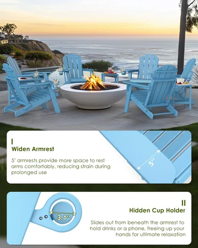 Miniatura 5 de GREENVINES Silla Plegable Adirondack Plástico HDPE Sillas para Fogata Todo Tiempo Portavasos Ártico para Terraza Patio Trasero Patio