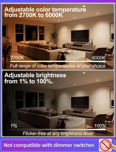 Miniatura 5 de Paquete de 12 bombillas LED empotradas BR30, 16 millones de colores RGB, control Bluetooth APP BRmesh APP 2700K-6000K blanco sintonizable, base E26