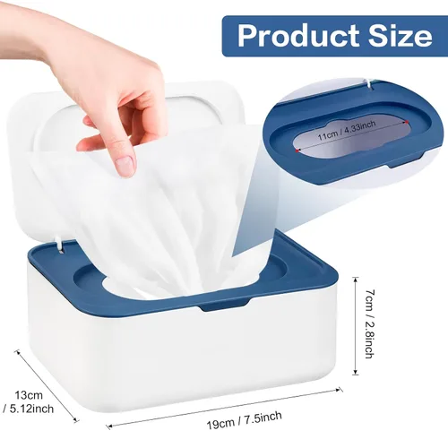 Miniatura 3 de 2 dispensadores de toallitas reutilizables, contenedor de toallitas recargable, fácil de abrir y cerrar con tapa, para baño, bebé, guardería, Azul +