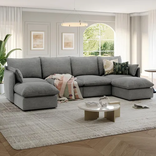 Miniatura 27 de Cloud - Sofá modular modular con relleno de plumón, sofá biplaza con respaldo alto y otomana, moderno sofá modular con funda extraíble, gris oscuro