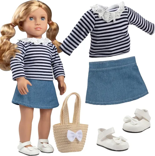 Dress Along Dolly Conjunto casual de primavera para muñecas de 18 pulgadas, compatible con American Girl, ropa hecha a mano de primera calidad,