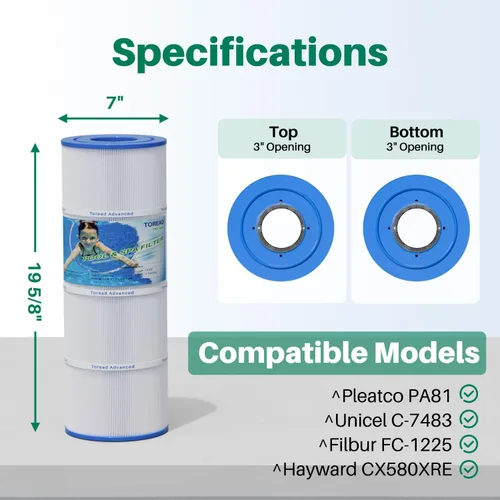Miniatura 2 de Filtro de piscina PA81 reemplaza a Hayward C580E, CX580XRE, Ultral-A3, Unicel C-7483, Hayward SwimClear C3020, C3025, C3030, Filbur FC-1225