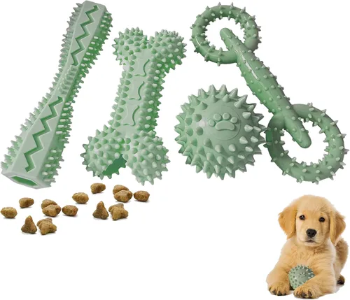Miniatura 11 de Paquete de 4 juguetes para cachorros de 2 a 8 meses, juguete masticable para perros pequeños, juguetes de dentición para limpiar los dientes