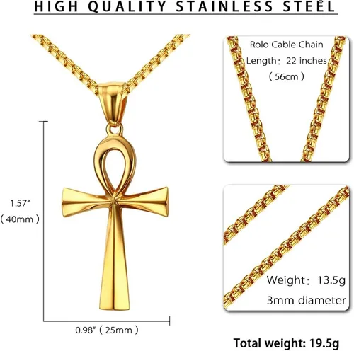 Miniatura 23 de Reve Collar con colgante religioso de cruz de Ankh copta de acero inoxidable para hombres y mujeres, cadena de 20 a 24 pulgadas