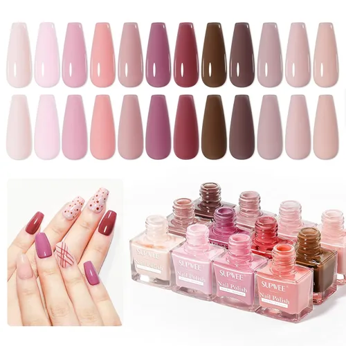 Juego de esmaltes de uñas de 12 colores, secado rápido, esmalte de uñas natural natural rosa nude sin gel, esmalte de uñas de secado rápido para