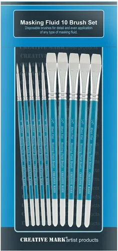 Creative Mark Pinceles de pintura líquida para enmascarar (juego de 10) – Pinceles de acuarela contienen pelo sintético con asas cortas de madera