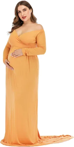 ZIUMUDY Vestido largo de maternidad con hombros descubiertos, vestido de fotografía para baby shower
