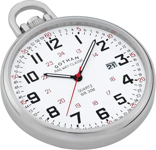 Miniatura 2 de Gotham Reloj de bolsillo de acero inoxidable analógico cuarzo fecha ferrocarril estilo GWC14107S