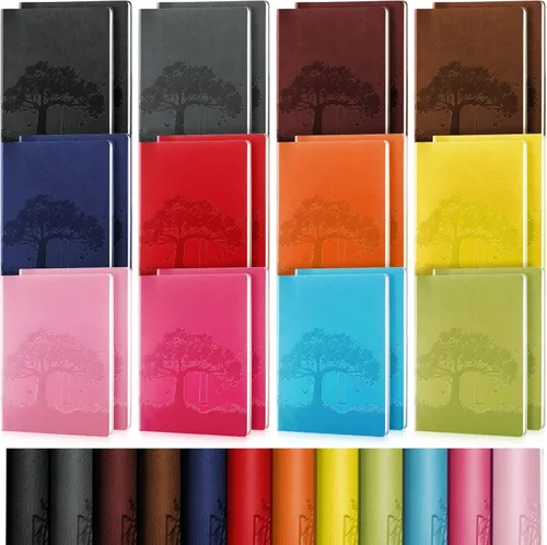 Miniatura 9 de TaoBary 12 diarios de piel sintética A5 a granel, coloridos diarios forrados con árboles, cuaderno de piel sintética suave, cuaderno de escritura a