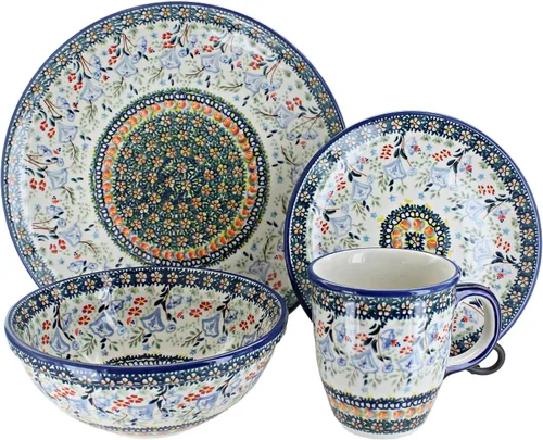 Miniatura 16 de Cerámica polaca Blue Rose - Victoria - Juego de vajilla de 16 piezas color blanco roto - 4 ajustes de lugar - Ideal para cenas diarias, comidas
