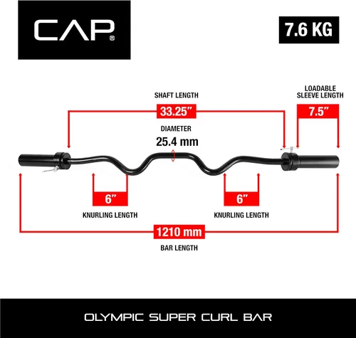 Miniatura 8 de CAP 48" Olympic Super Curl Bar Heavy Duty Solid Steel, 500 lb Capacity