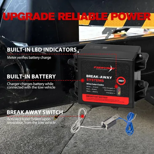 Miniatura 4 de FIERYRED Kit de freno de remolque de prueba LED con batería e interruptor, sistema de controlador de carga lateral, cargador integrado de 12 V 5