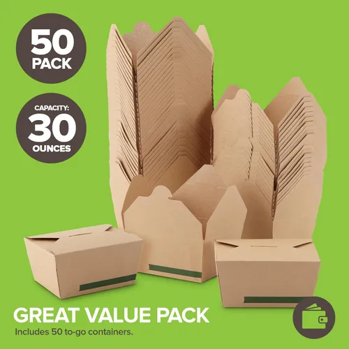Miniatura 2 de Stock Your Home Juego de 50 recipientes desechables de 30 onzas para llevar de papel para microondas, cajas de cartón kraft resistentes a la grasa