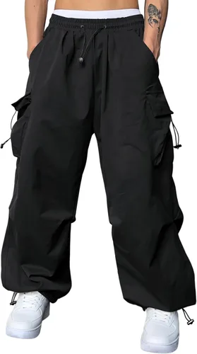 JMIERR Pantalones Cargo Holgados para Hombre de Moda Casuales Pantalón de Paracaídas Ajuste Holgado Harem Joggers con Bolsillos para Ropa Urbana