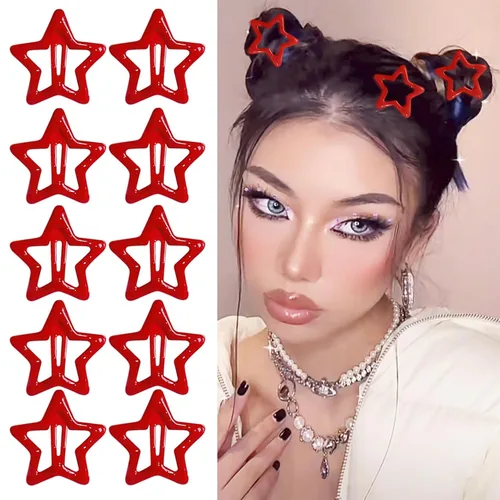 Miniatura 12 de 10 pinzas para el cabello de estrella para niñas, bonitos pasadores de metal con purpurina, accesorios antideslizantes para rave, clip de pelo Y2K