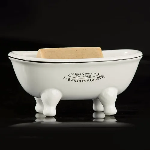 Jabonera de cerámica con doble extremo para bañera de 5.7 pulgadas, jabonera decortativa vintage, 1 pieza