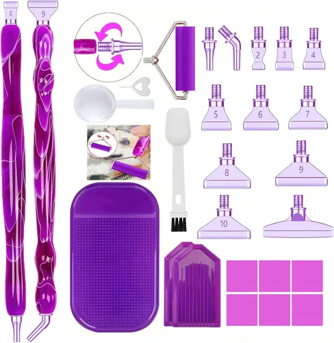 Miniatura 24 de Sttargxing Kit de 28 bolígrafos de pintura de diamante, 13 puntas de acero inoxidable con 12 arcilla, accesorios de pintura de diamante 5D, repuesto