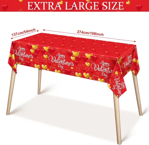 Miniatura 2 de WovWeave Mantel de plástico de 3 piezas de San Valentín, diseño de corazón rojo y dorado, para el Día de San Valentín, desechable, rectangular