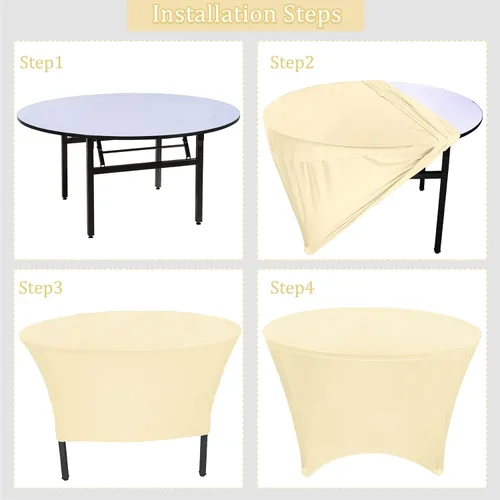 Miniatura 5 de Paquete de 8 Manteles Redondos de Spandex Beige de 5 Pies 60" Cubierta de Mesa Elástica Redonda Mantel de Mesa Redondo Lavable Resistente a Arrugas