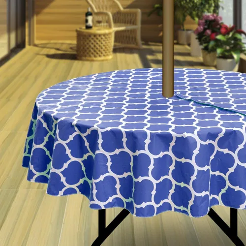 Miniatura 21 de Hipinger Vinyl Round Fitted Tablecloth with Zipper and Umbrella Hole, Outdoor Oil Waterproof Stain Resisteant PVC Table Cover 40-44 Inch, Black
