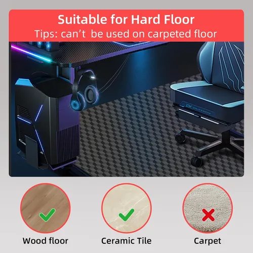 Miniatura 5 de AiBOB Tapete para silla de juegos para suelos de madera dura, tapete para silla de oficina de 48 x 36 pulgadas para suelos duros y de azulejos, Negro