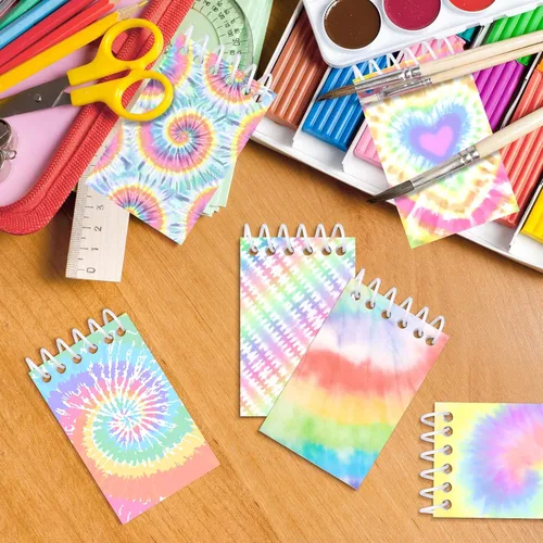 Miniatura 4 de 24 piezas de mini blocs de notas con estilo teñido anudado multicolor, cuadernos de bolsillo para niños, cuadernos en espiral mini, divertidos