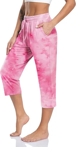TARSE - Pantalones capri de yoga para mujer, holgados, suaves, con cordón, pantalones deportivos casuales con bolsillos