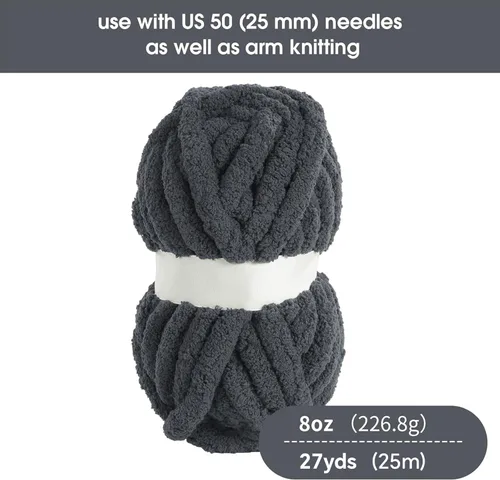 Miniatura 2 de HOMBYS Hilo de Chenille Grueso Carbón para Crochet, Hilo Grueso Espeso y Esponjoso para Tejer, Hilo Súper Grueso para Tejer Mantas a Mano, Hilo