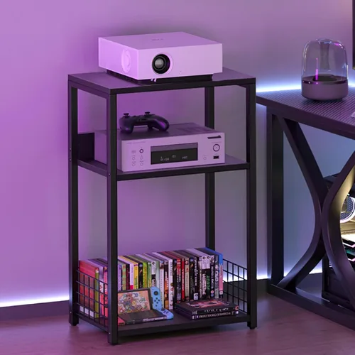 Miniatura 6 de LELELINKY - Soporte grande para tocadiscos negro de 18" de ancho, mesa auxiliar de 3 niveles con almacenamiento para vinilos hasta 130 álbumes